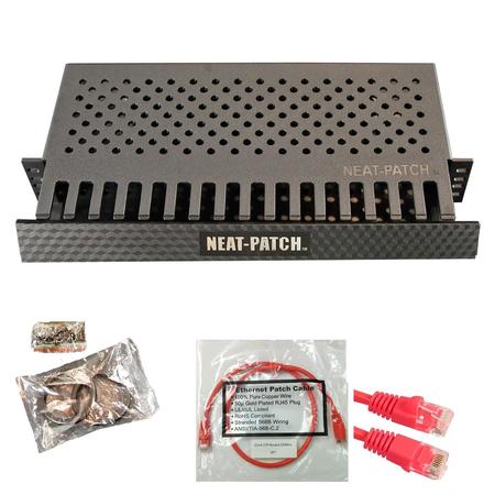 ELECTRIDUCT Neat Patch 2U Cable Management Kit w/ 24 1ft CAT6 Cables - Red NP2-1PK-24CAT6-RD